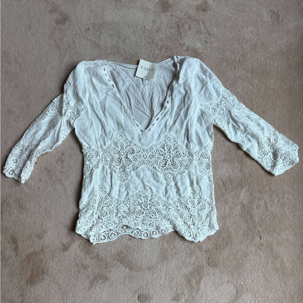 Zaful White Lace Blouse